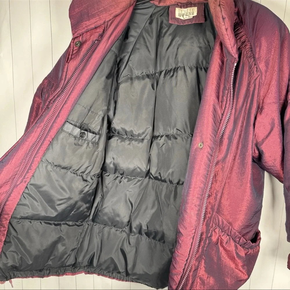 VTG Leslie Fay Purple Down/Feather Parka Coat Heavy Puffer‎ Winter Snow Ski M